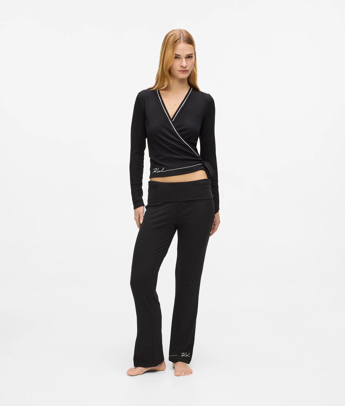 Karl Lagerfeld Signature Loungewear Wrap Top Black