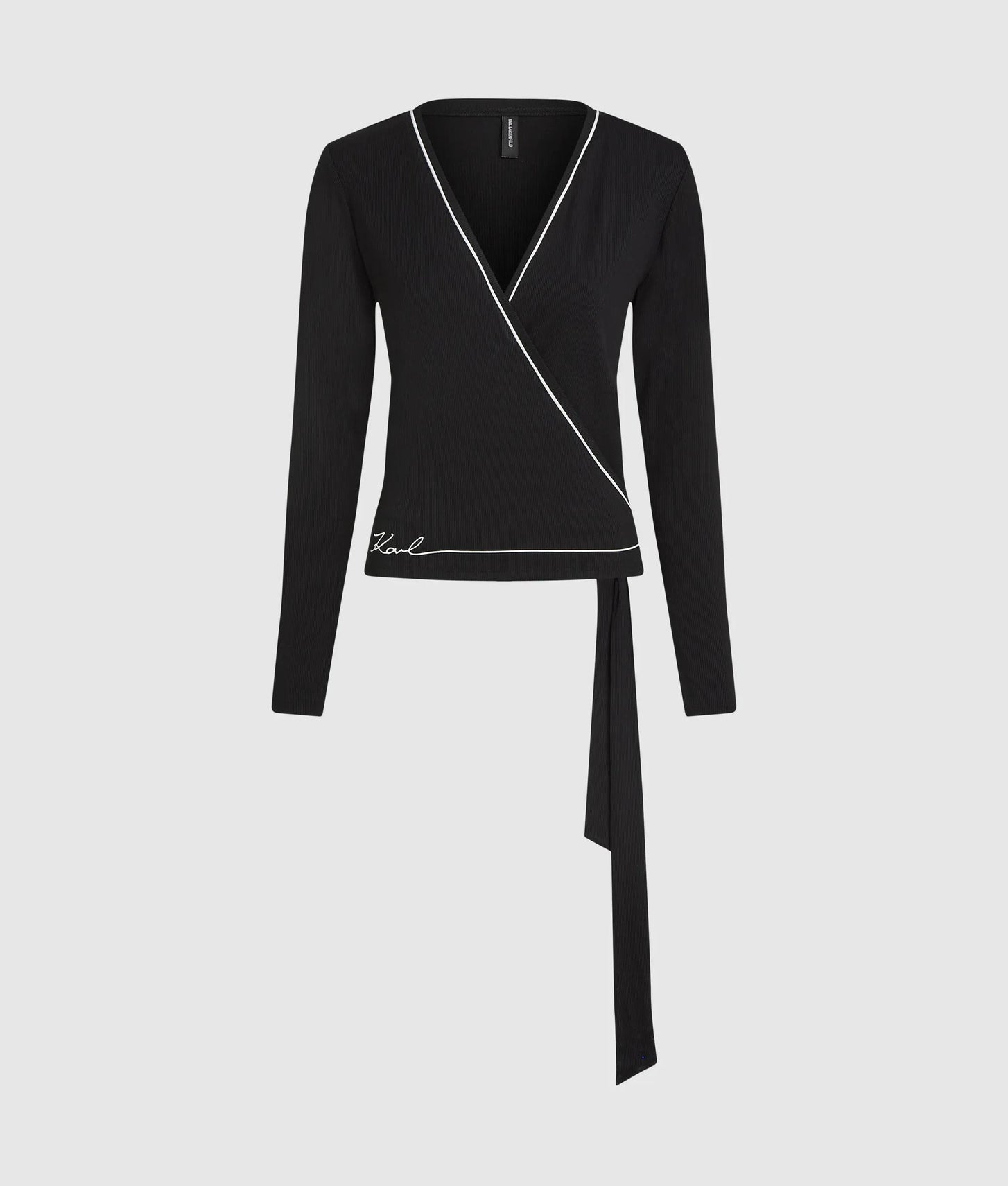 Karl Lagerfeld Signature Loungewear Wrap Top Black