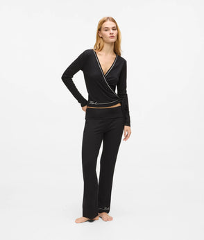 Karl Lagerfeld Signature Loungewear Wrap Top Black