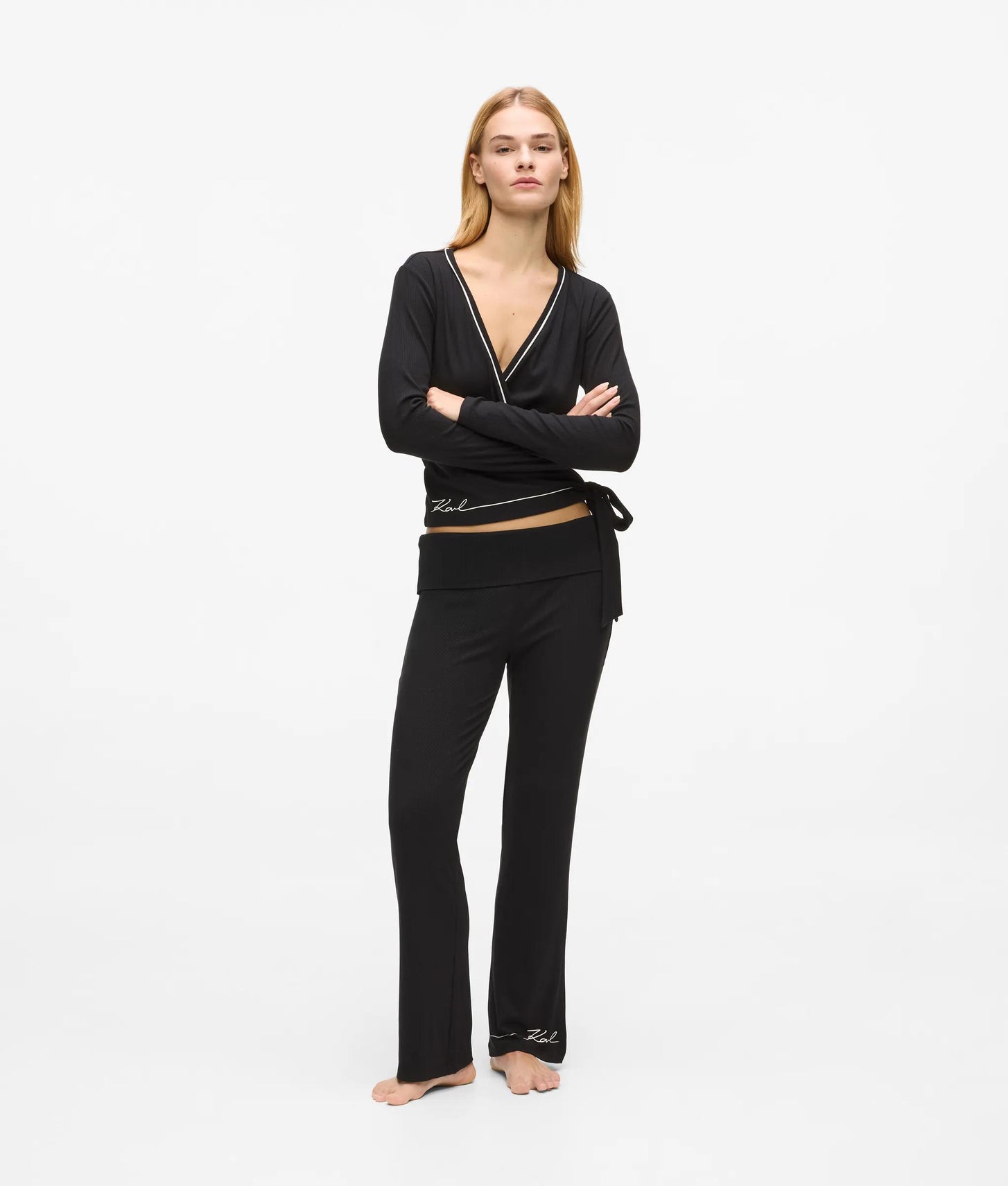 Karl Lagerfeld Signature Loungewear Flared Pants Black