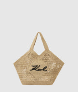 KarlLagerfeld Signature Crochet Large Beach Bag Natural