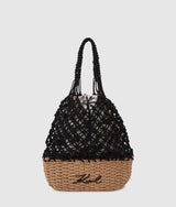 KarlLagerfeld Signature Macramé Beach Bag Natural/Black
