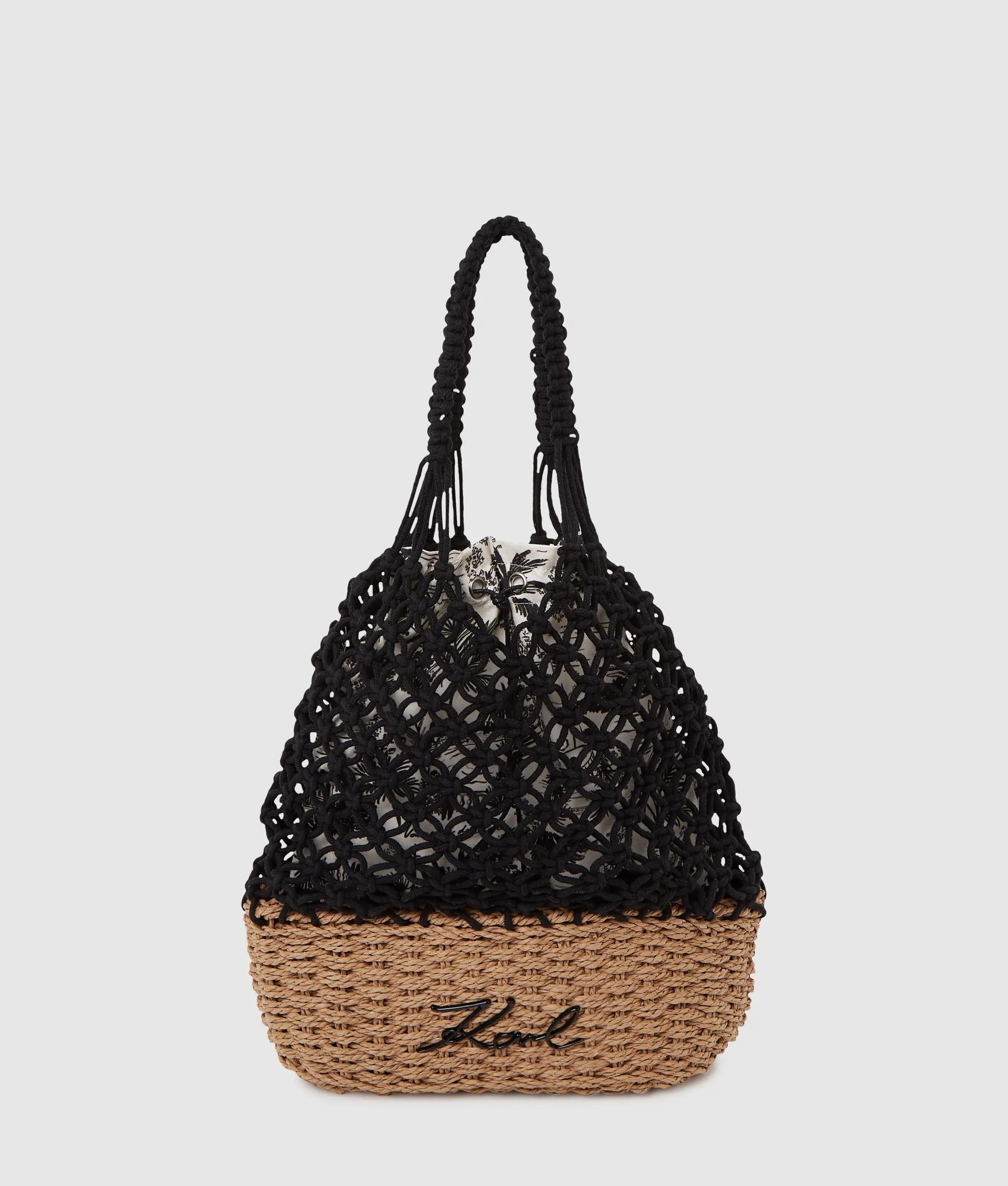 KarlLagerfeld Signature Macramé Beach Bag Natural/Black