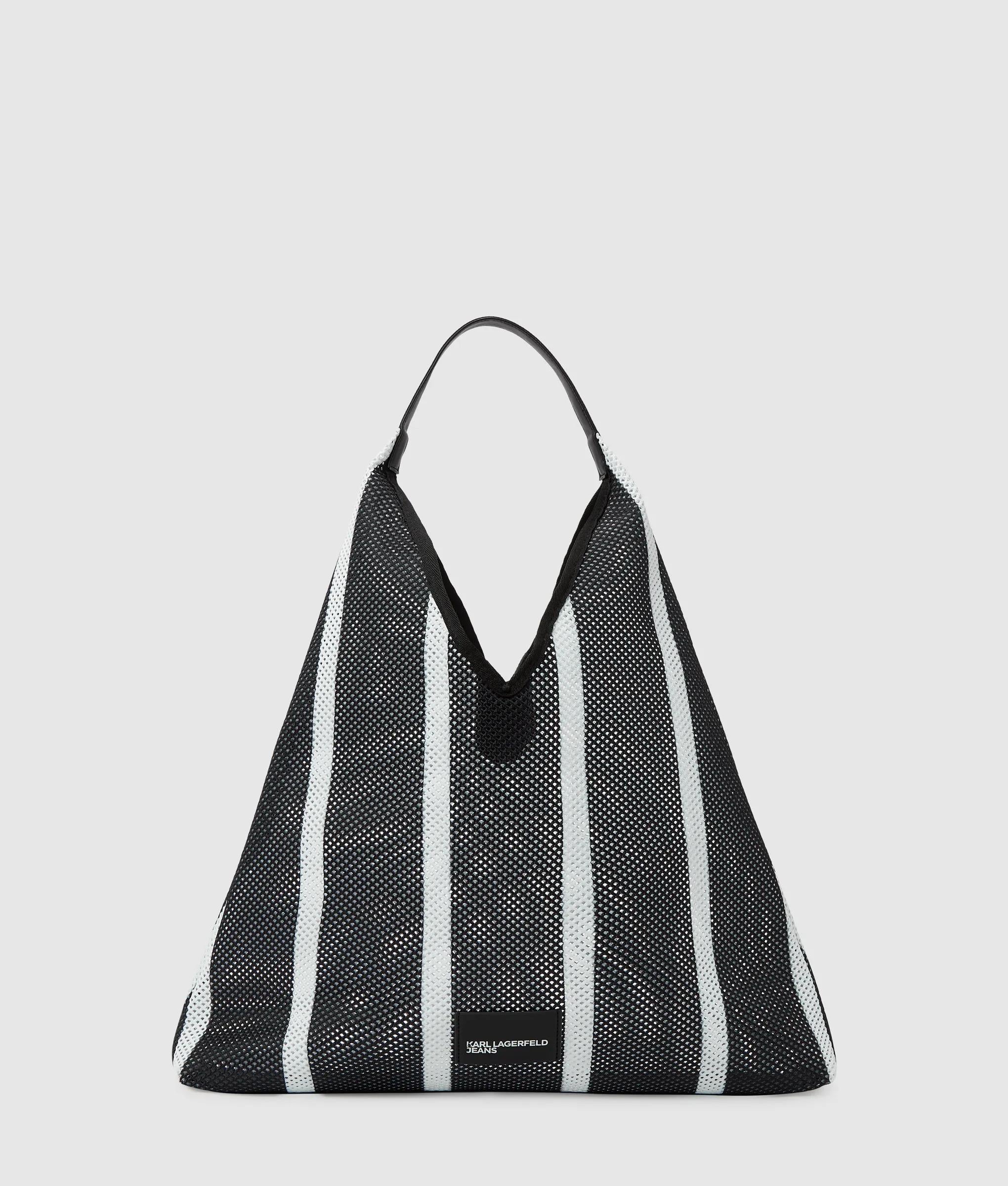 KarlLagerfeld Striped Mesh Tote Bag Vertical Black/White Stripes
