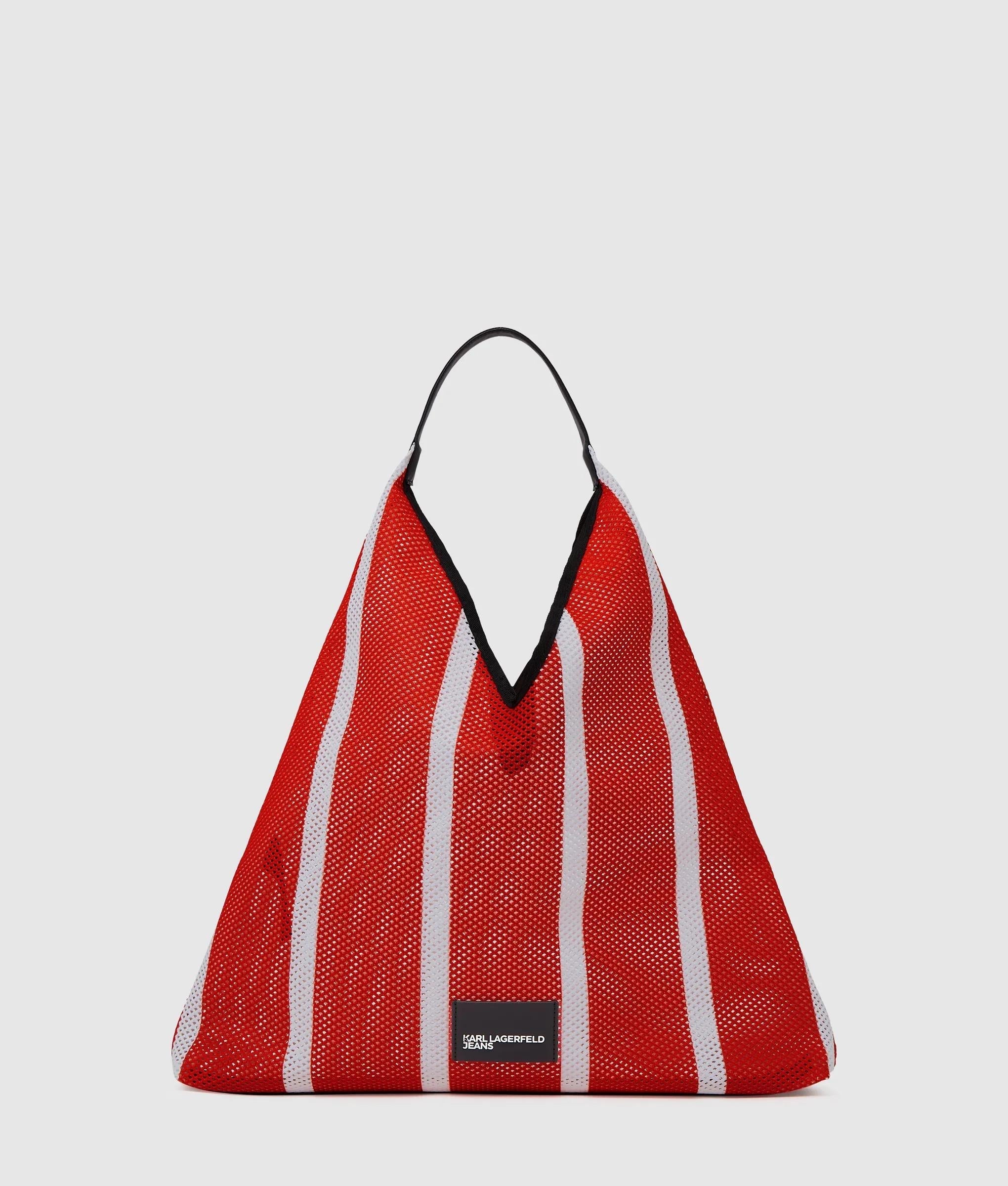 KarlLagerfeld Striped Mesh Tote Bag Vertical Grenadine-White Stripes