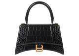 Balenciaga Hourglass Small Top Handle Bag Crocodile Embossed Black