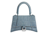 Balenciaga Women'S Hourglass Small Handbag Girly Allover Denim Light Blue