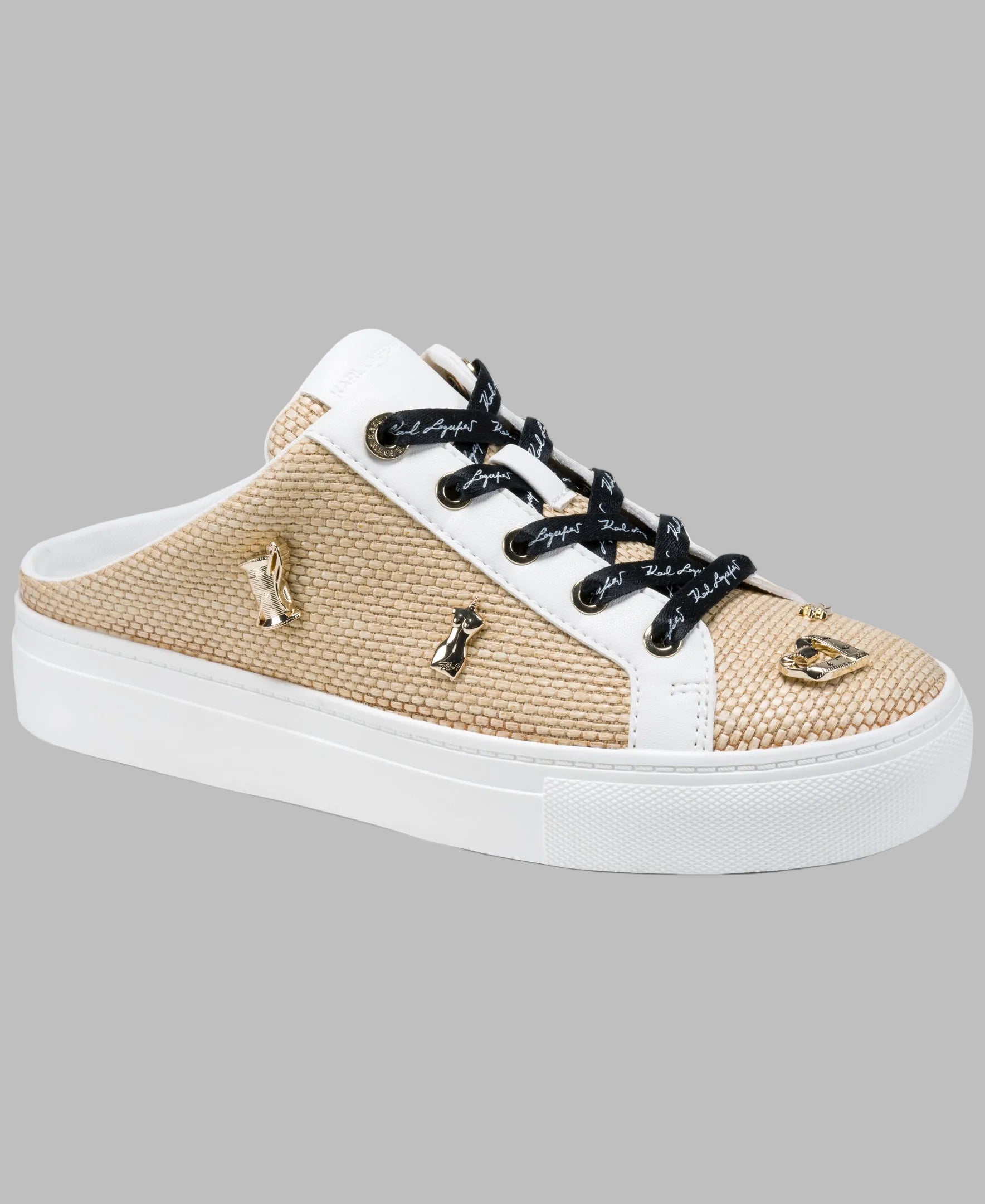 KarlLagerfeld Cambria atelier mule with pins natural/brt wht