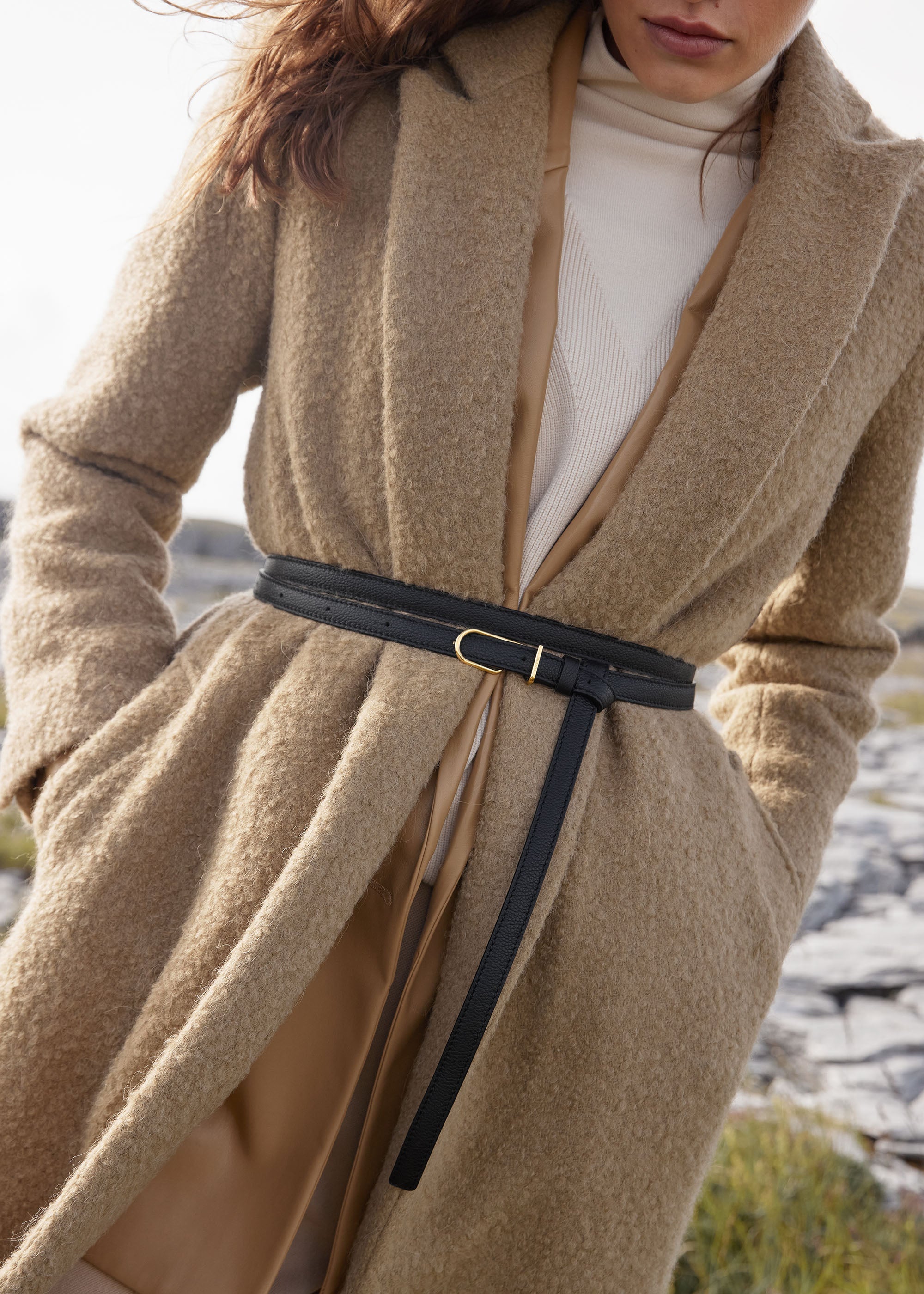 Polene Thin Umi Belt - Textured Black