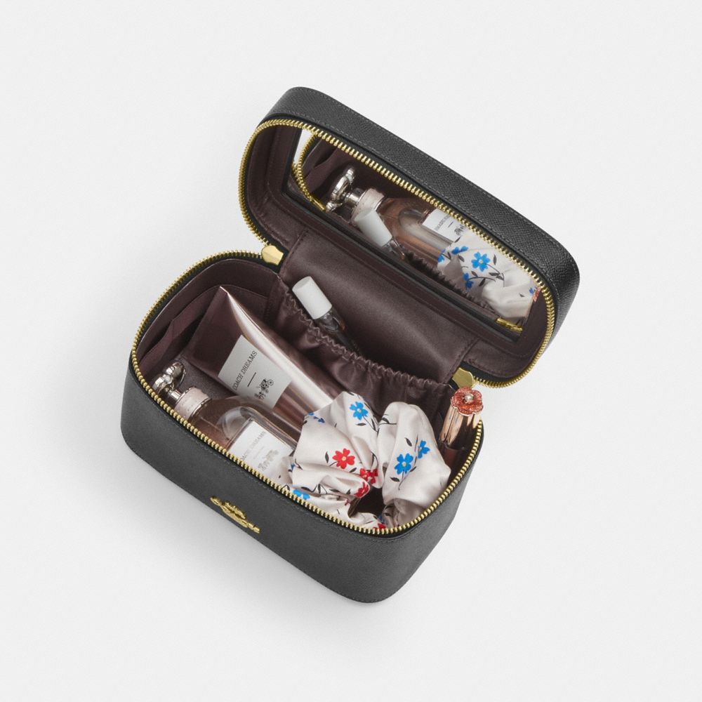 Coach Cosmetic Case In Signature Canvas Gold Walnut Black