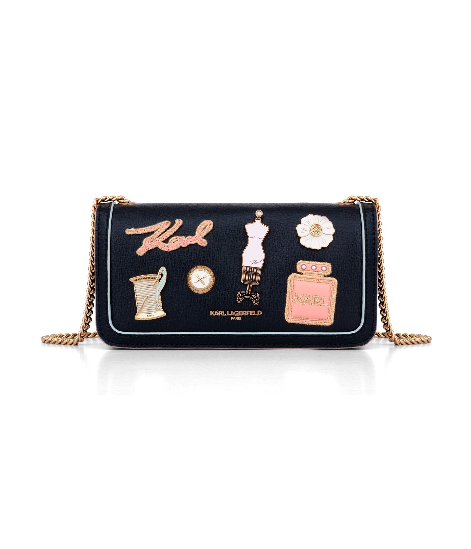 KarlLagerfeld Kosette shoulder bag with oversized fashion pins black / gold