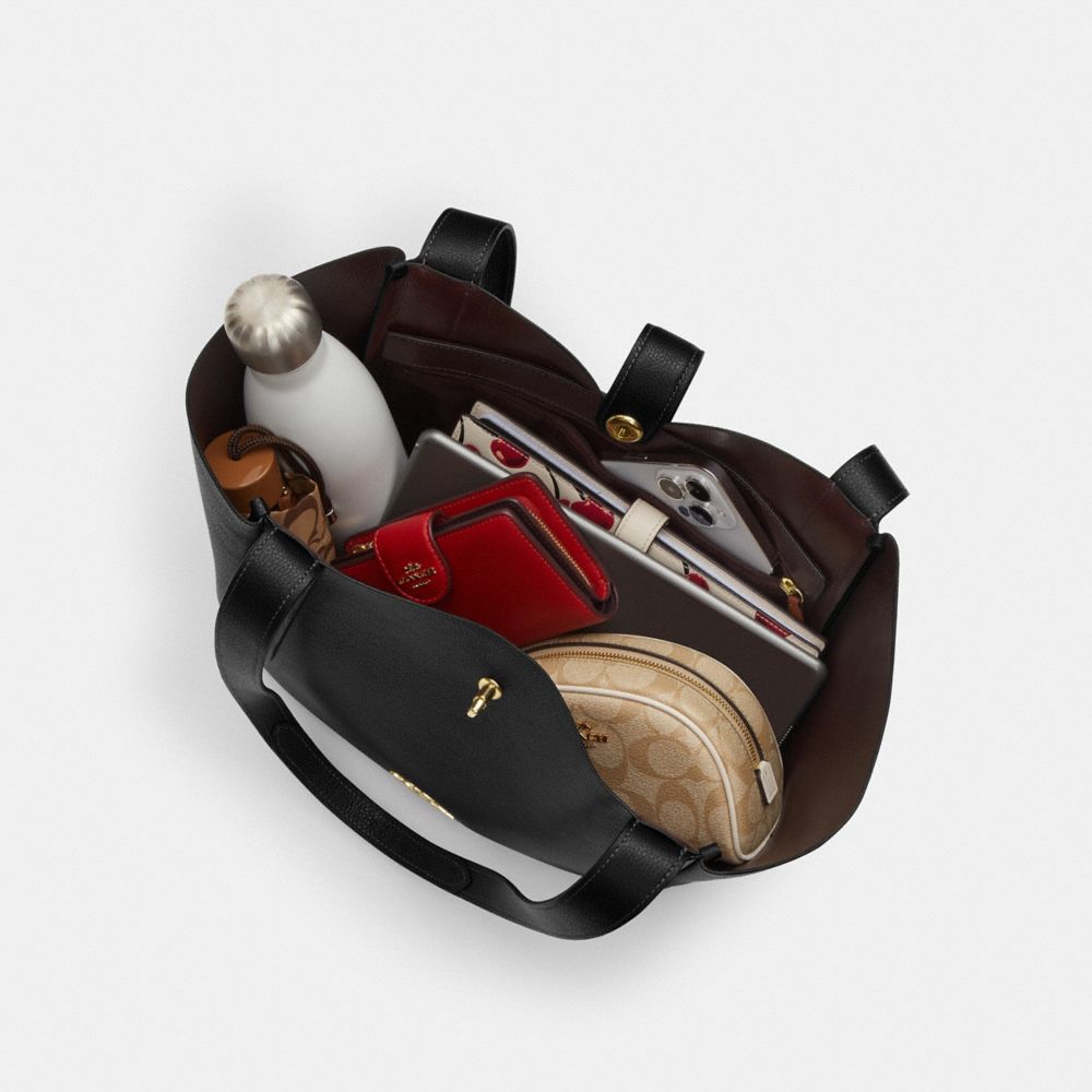 Coach Hadley Turnlock Tote Bag Gold Dark Stone