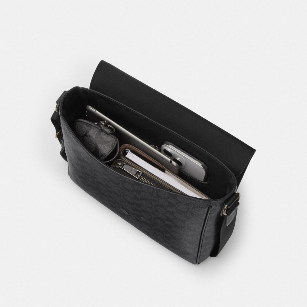 Coach Houston Map Bag In Signature Leather Gunmetal Black