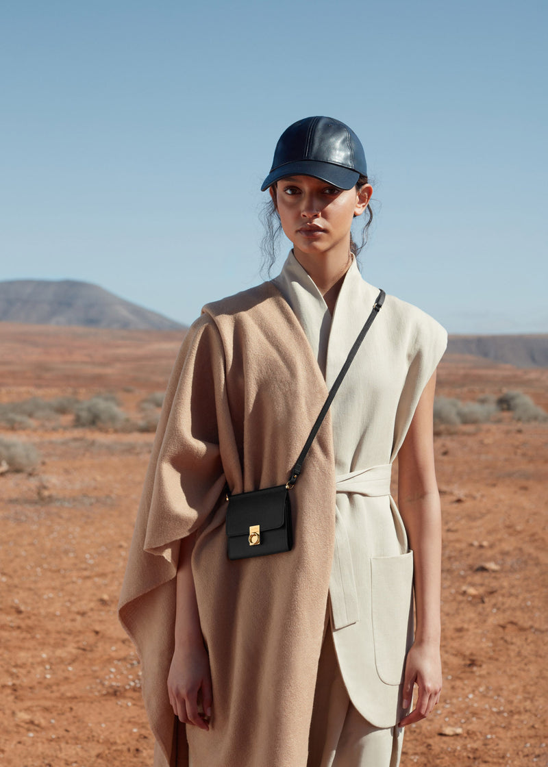 Polene Numero Sept Crossbody Wallet Textured Black