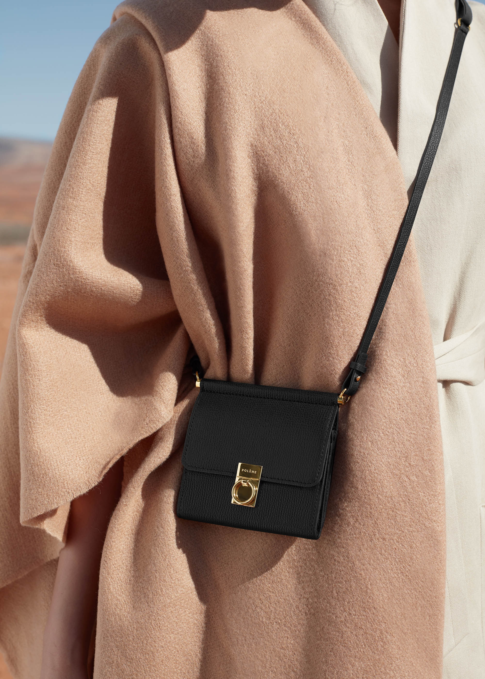 Polene Numéro Sept Crossbody Wallet - Textured Black