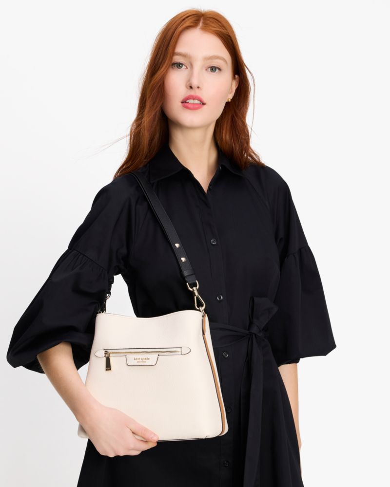 KateSpade Hudson Colorblocked Pebbled Leather Shoulder Bag Parchment Multi