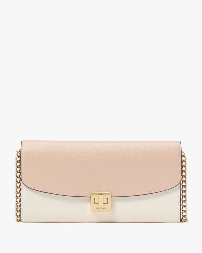 KateSpade Phoebe Colorblock Refined Grain Leather Turnlock Wallet On A Chain Toasted Hazelnut Multi