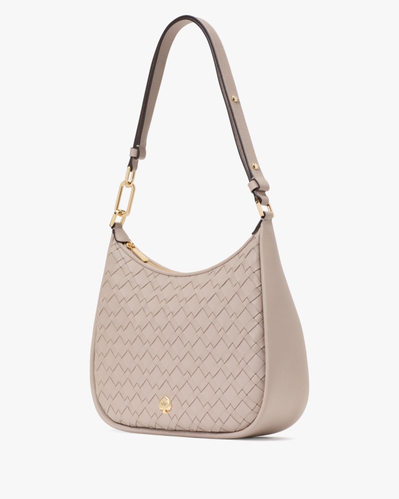 KateSpade Kayla Woven Leather Large Shoulder Bag Cozy Grey