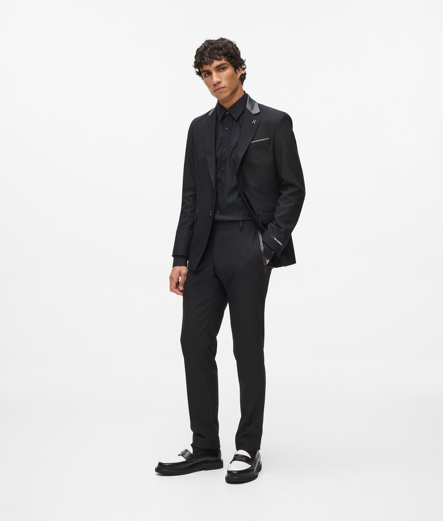 Karl Lagerfeld Faux-Leather Detail Blazer Black