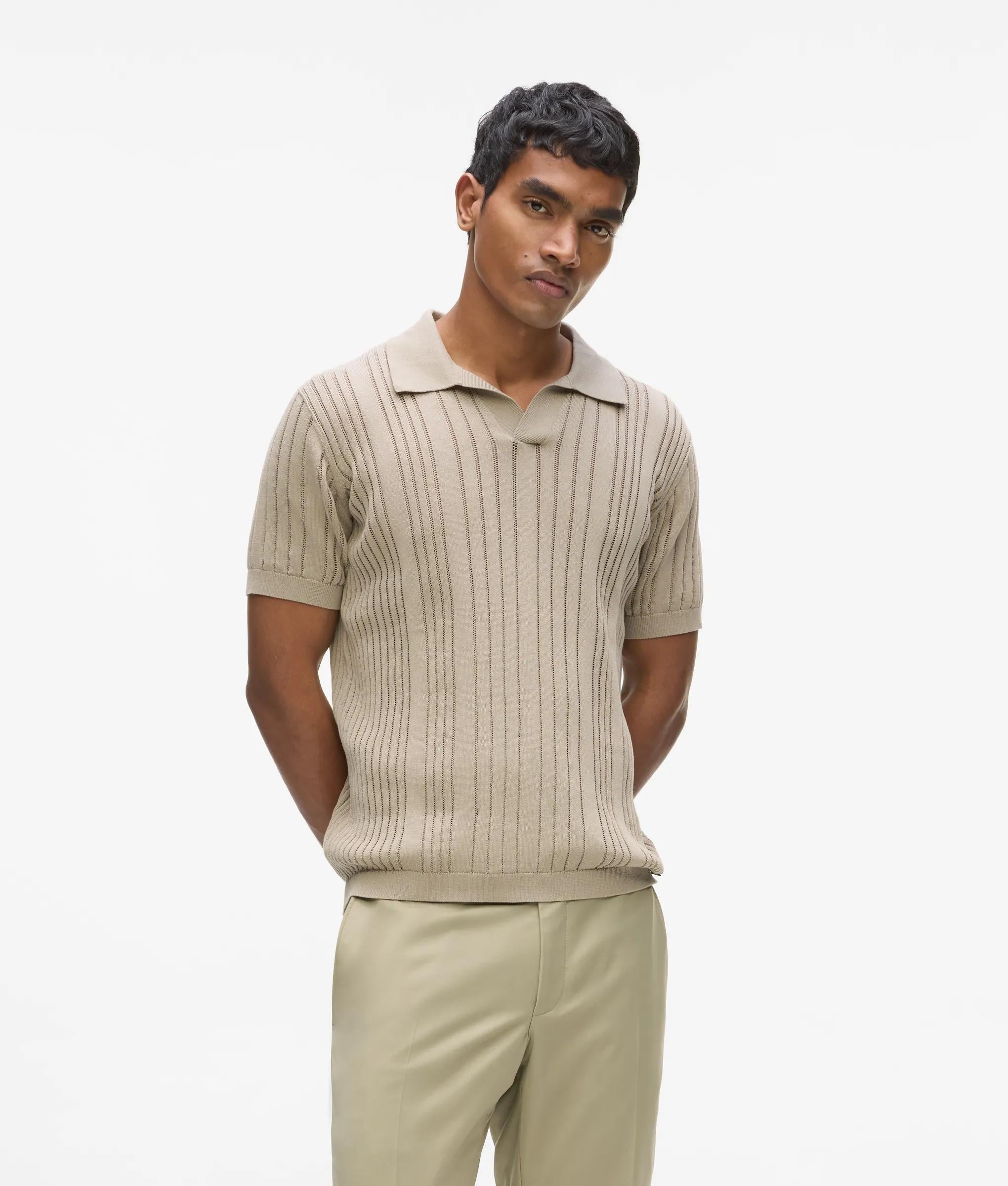 Karl Lagerfeld Rib-Knit Polo Shirt Khaki
