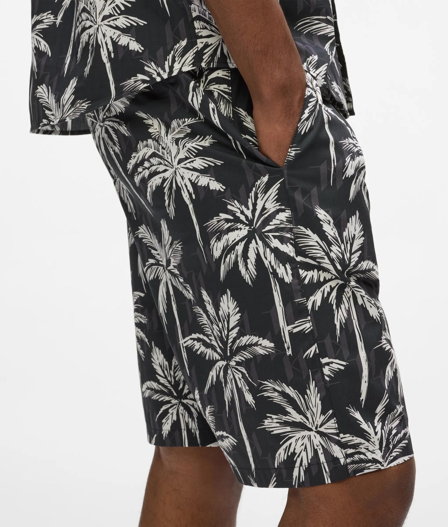 Karl Lagerfeld Palm-Print Shorts Black