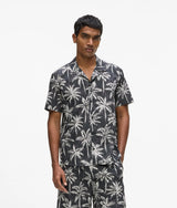 Karl Lagerfeld Palm-Print Short-Sleeved Shirt Black