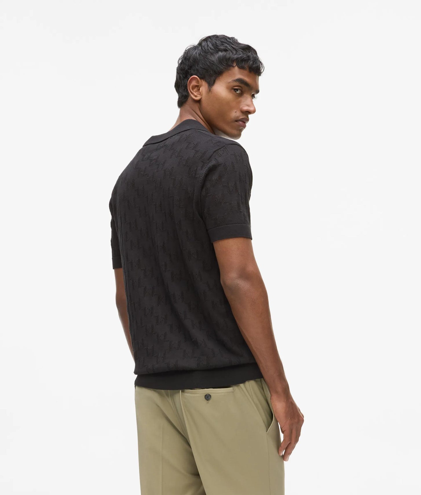 Karl Lagerfeld Monogram Knit Polo Shirt Black