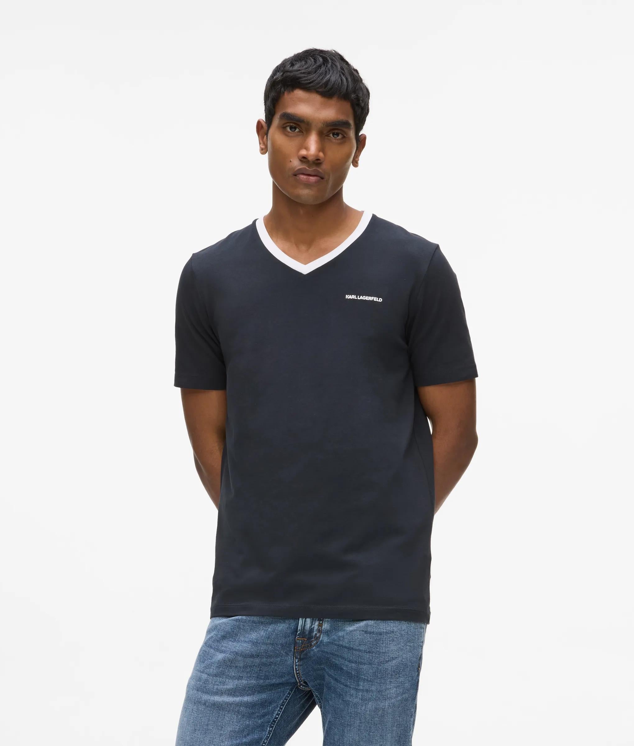 Karl Lagerfeld Contrast V-Neck T-Shirt Navy
