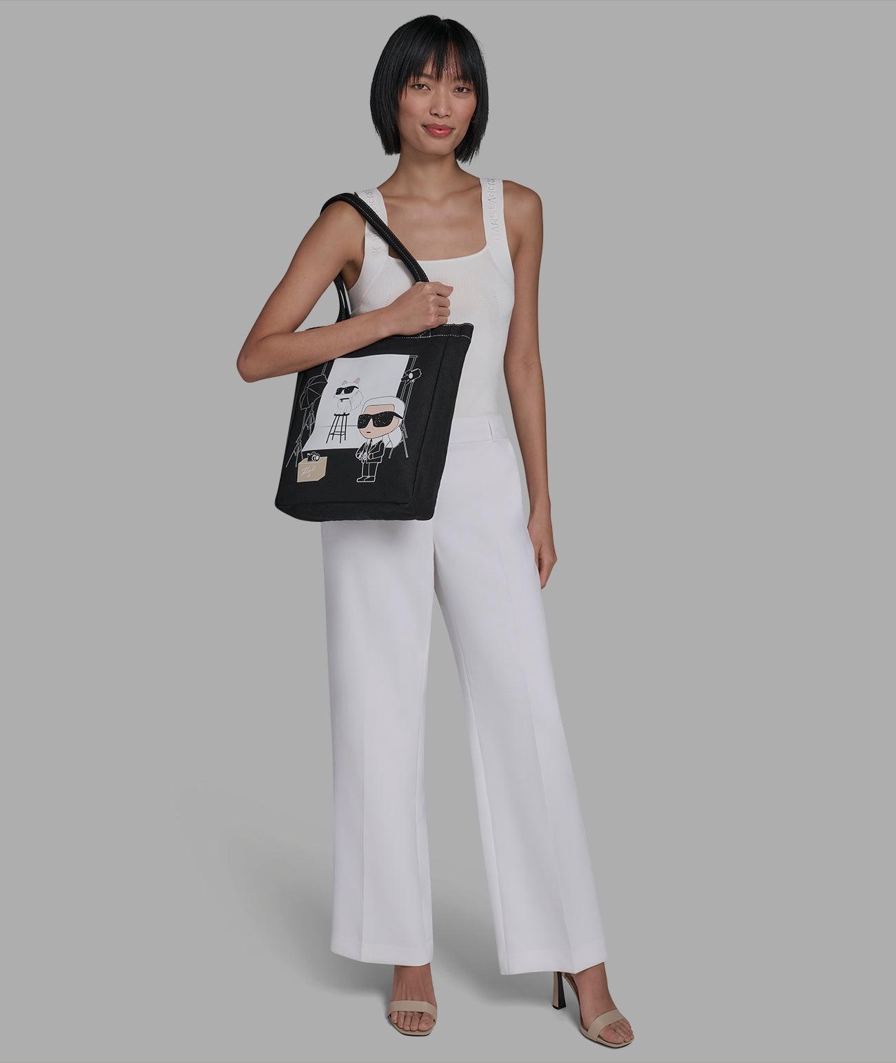 KarlLagerfeld Cannes karl & choupette photoshoot canvas tote black/white