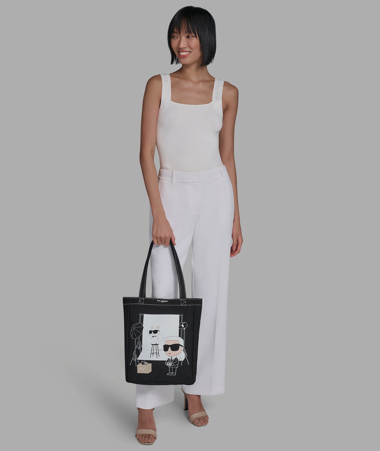 KarlLagerfeld Cannes karl & choupette photoshoot canvas tote black/white