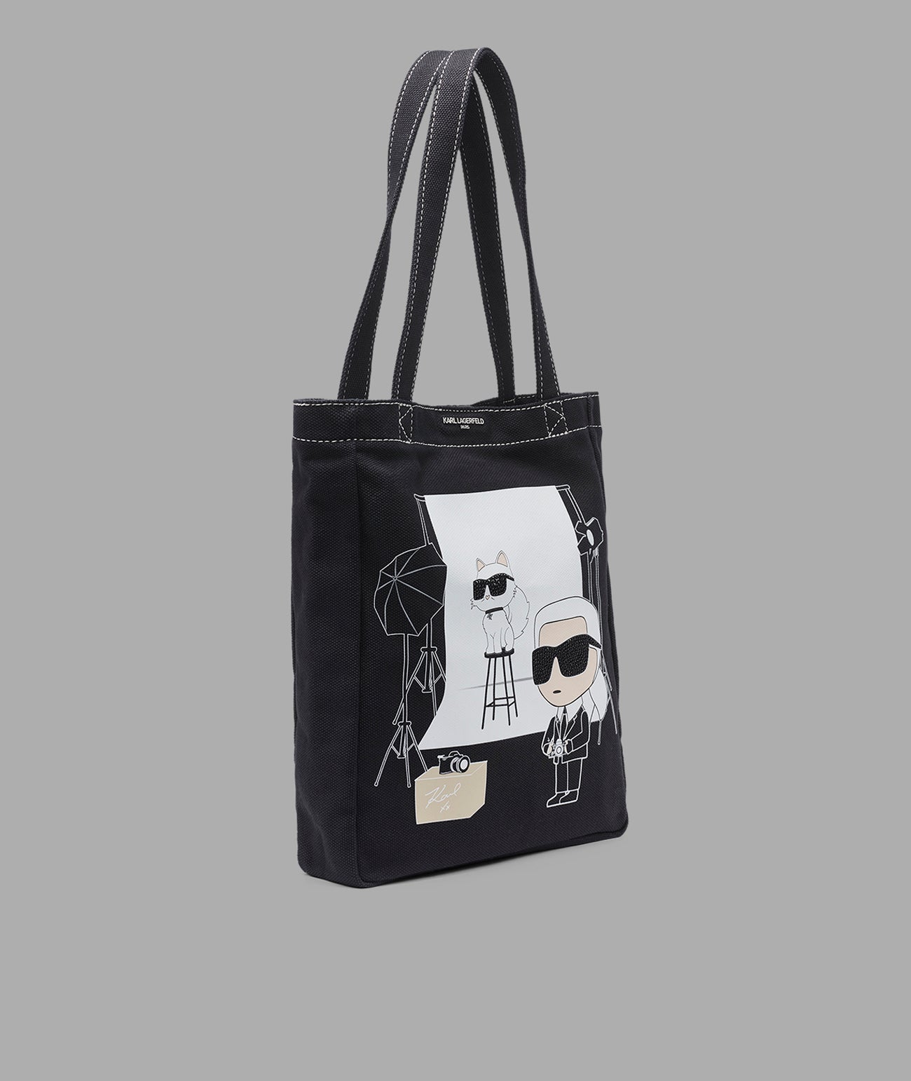 KarlLagerfeld Cannes karl & choupette photoshoot canvas tote black/white