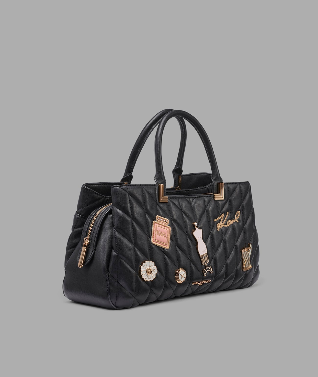 KarlLagerfeld Meribel satchel with oversized fashion pins black / gold