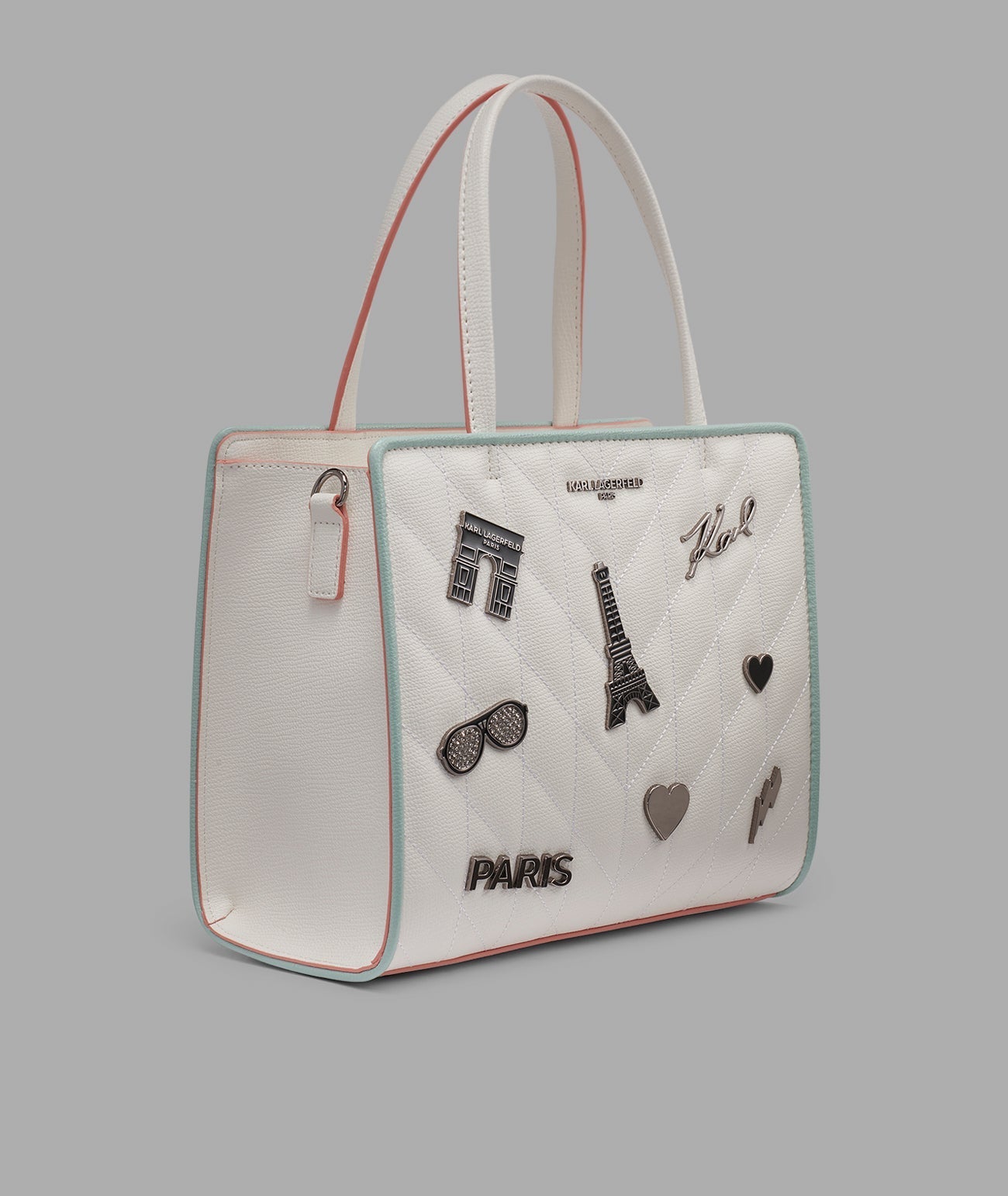 KarlLagerfeld Maybelle satchel with pins and contrast trim winter white/silver