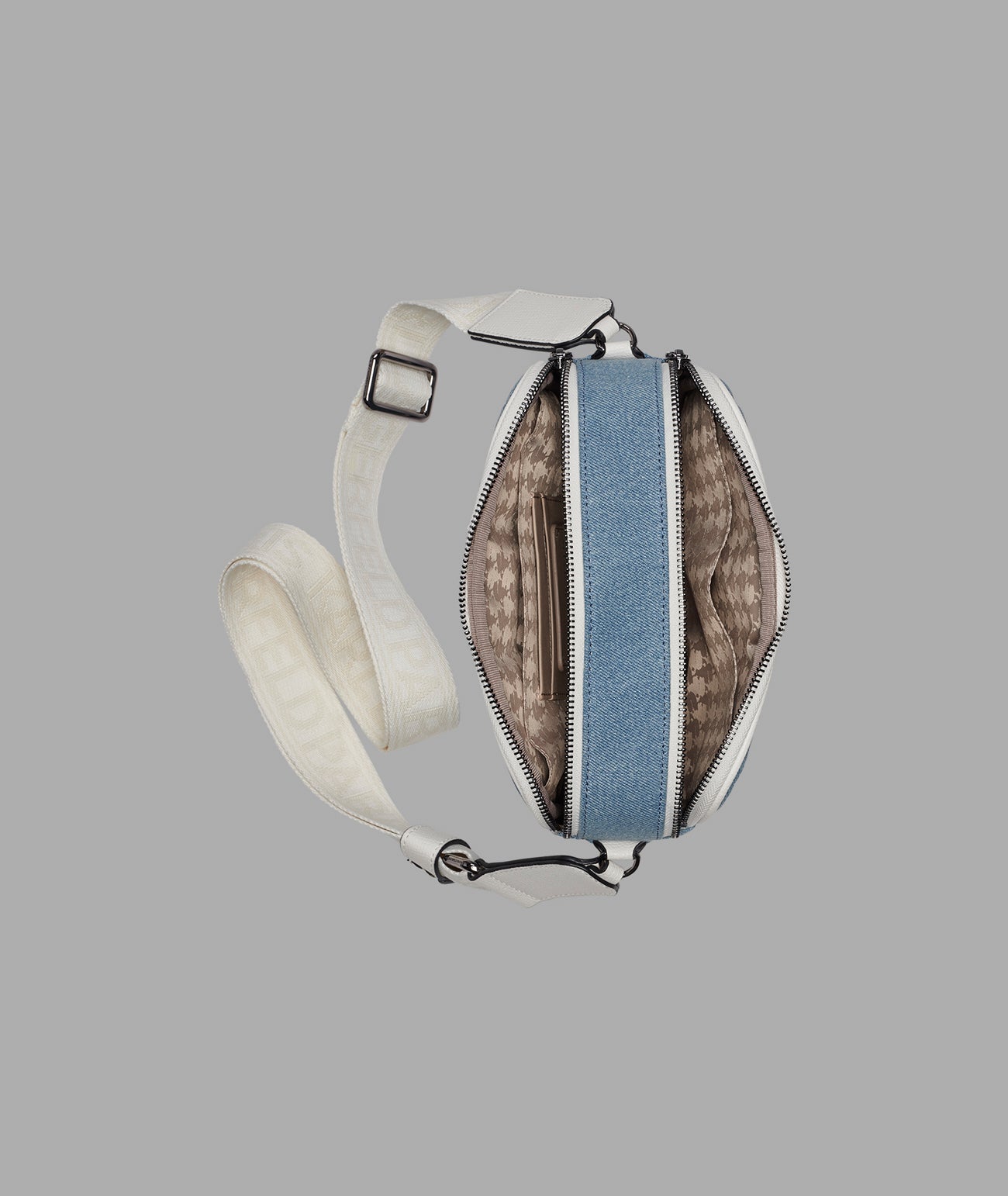 KarlLagerfeld Maybelle denim crossbody with paris pins light denim
