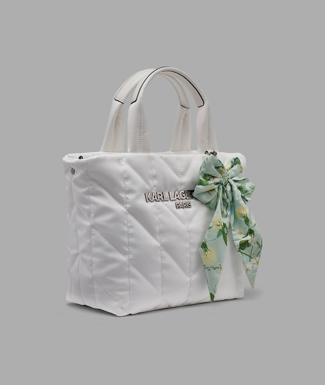 KarlLagerfeld Voyage nylon tote with bow winter white/silver
