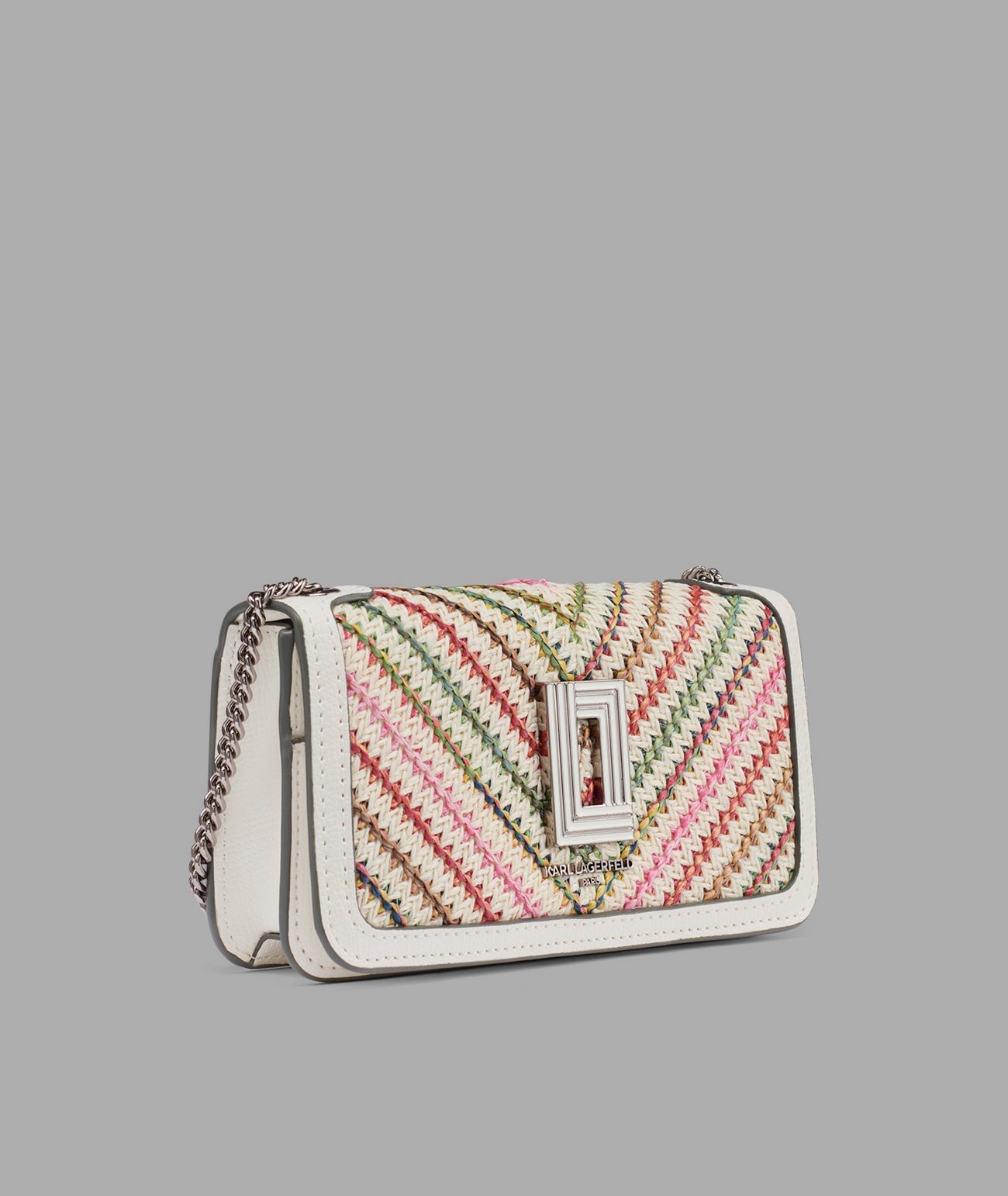 KarlLagerfeld Kosette chevron raffia shoulder bag raffia multi combo