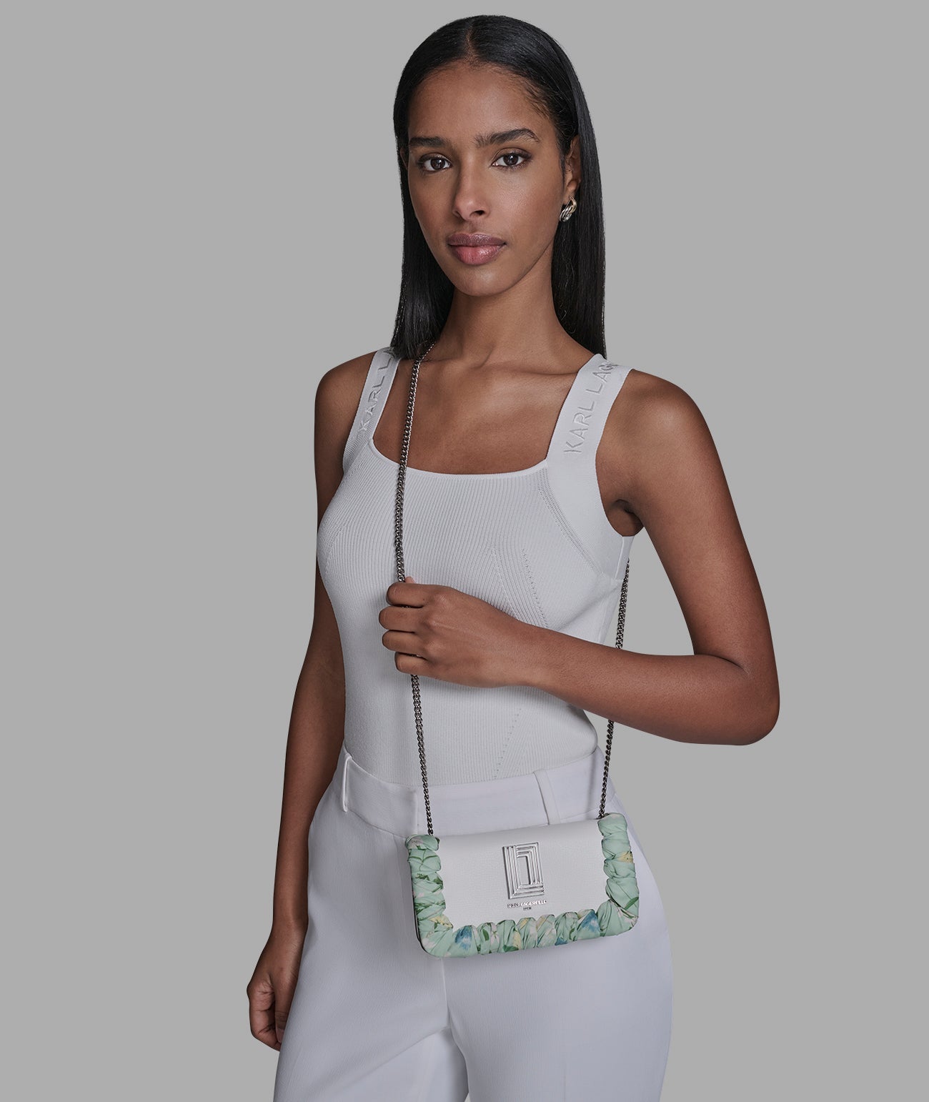 KarlLagerfeld Kosette shoulder bag with floral scarf winter white/silver