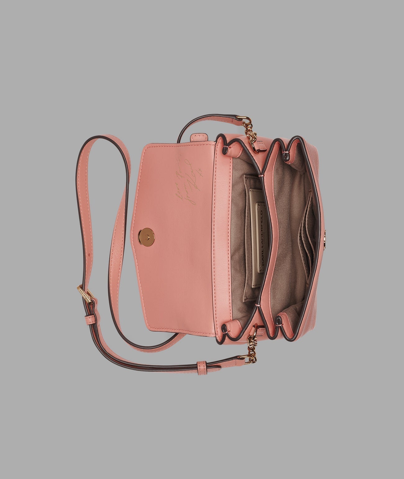 KarlLagerfeld Chantaye karl head crossbody sunkist coral
