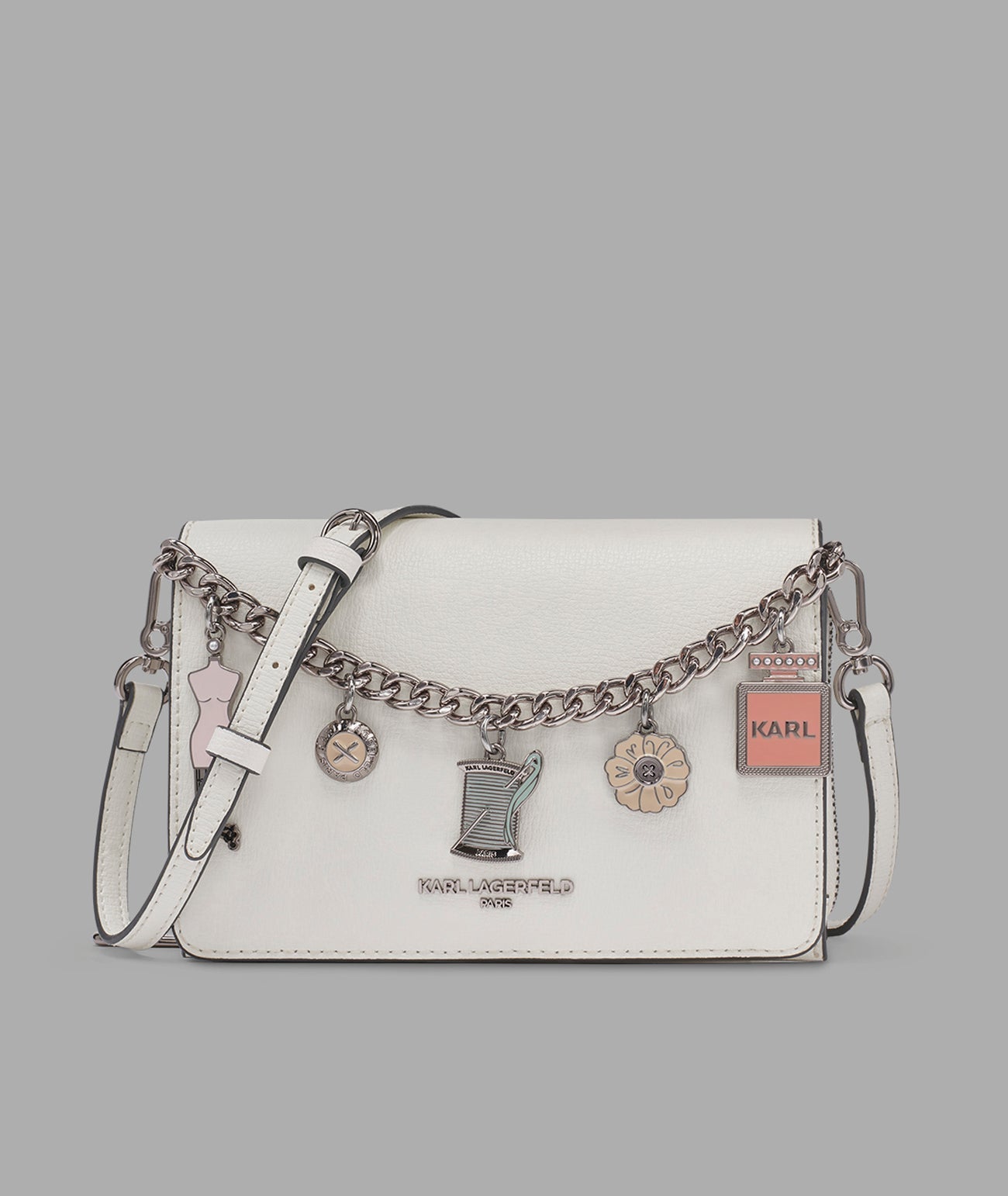 KarlLagerfeld Lourdes crossbody with fashion chain winter white/silver