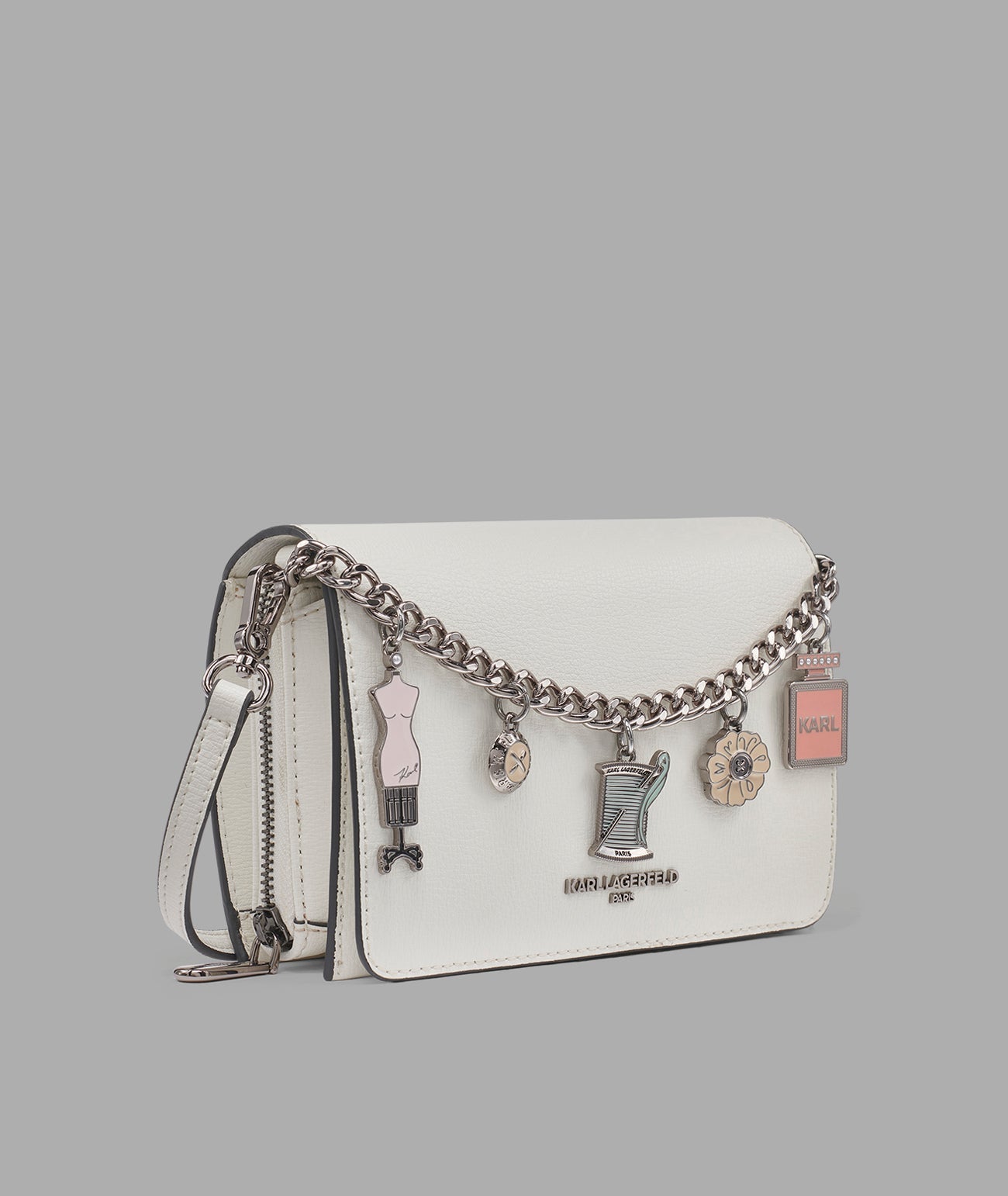 KarlLagerfeld Lourdes crossbody with fashion chain winter white/silver