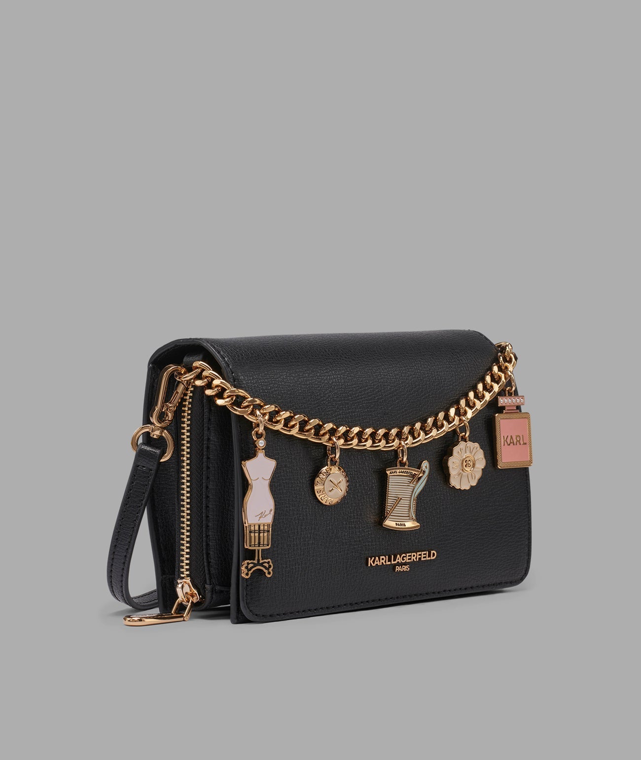 KarlLagerfeld Lourdes crossbody with fashion chain black / gold