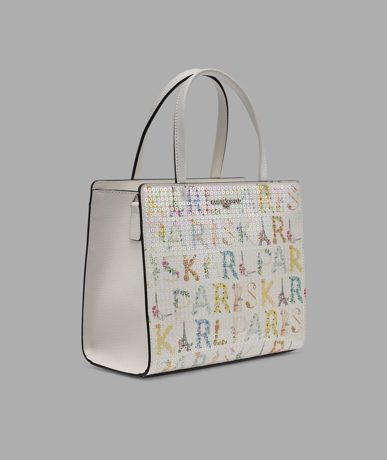 KarlLagerfeld Maybelle satchel with sequins winter white multi