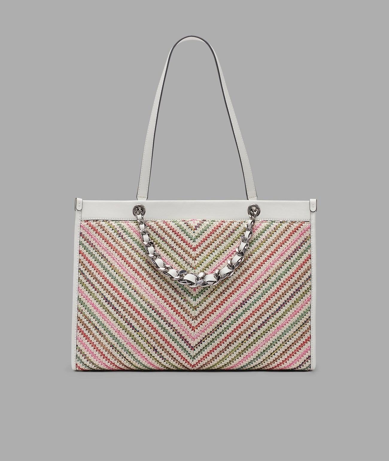 KarlLagerfeld Savoie raffia tote with chain strap raffia multi combo