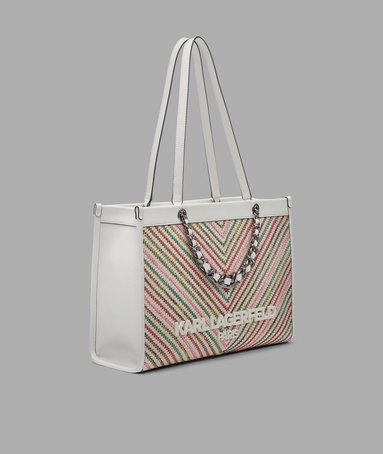 KarlLagerfeld Savoie raffia tote with chain strap raffia multi combo