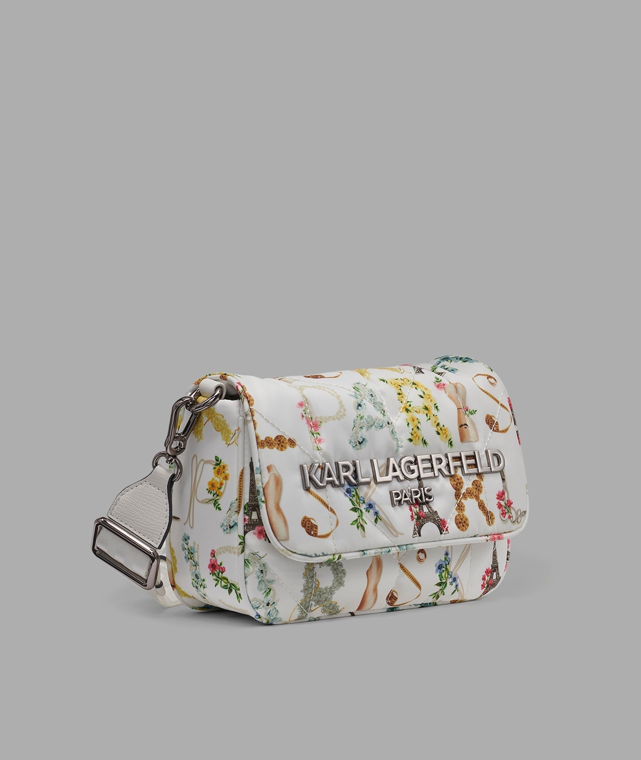 KarlLagerfeld Voyage logo crossbody with bow winter white multi