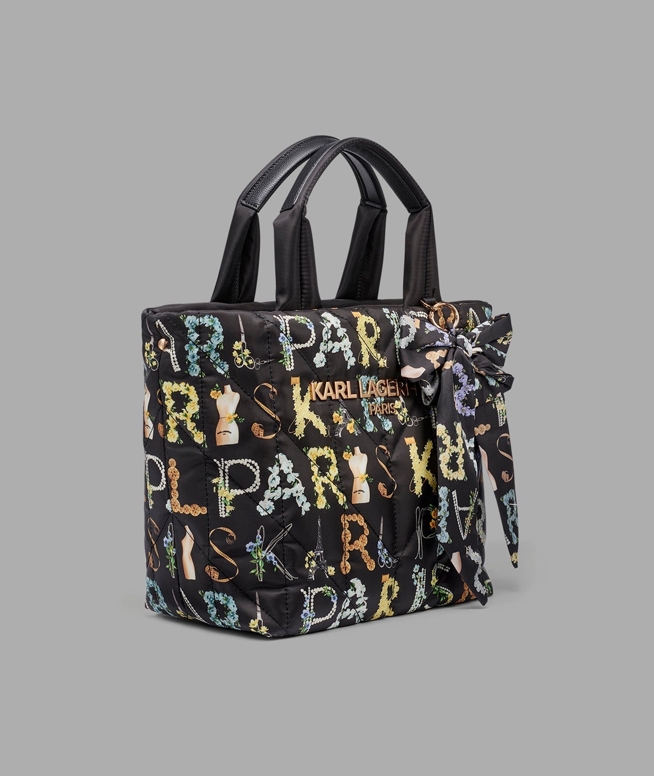 KarlLagerfeld Voyage nylon tote with bow black multi