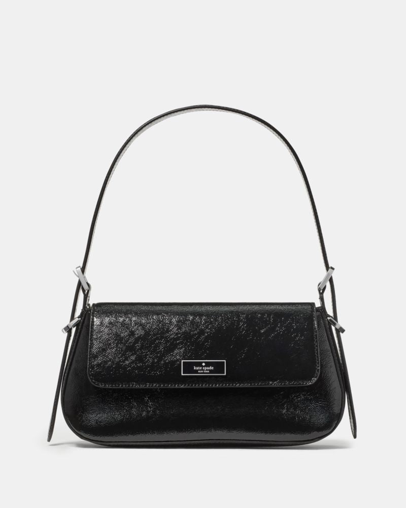 KateSpade Bridget Crinkle Patent Small Flap Shoulder Black