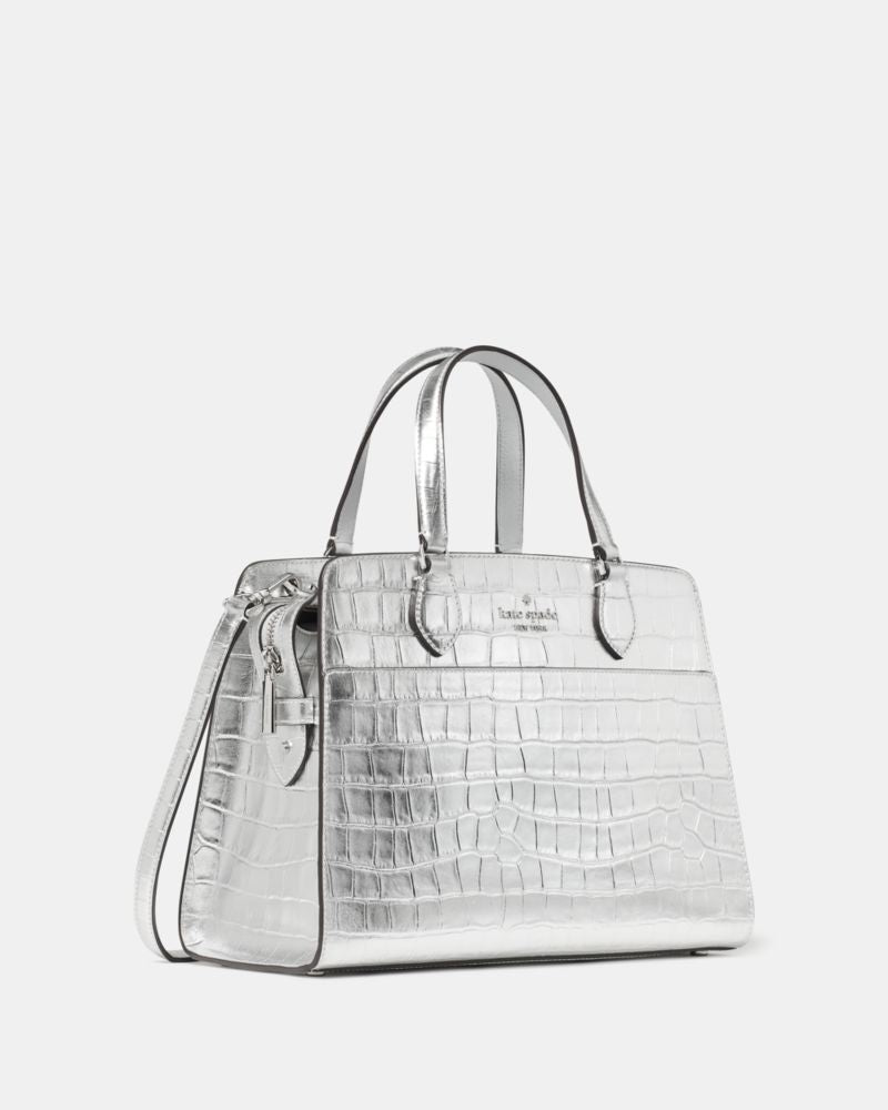 KateSpade Madison Metallic Croc Embossed Medium Satchel Silver