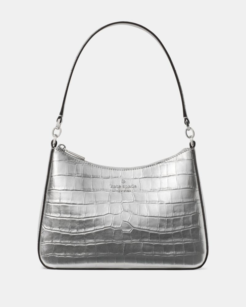 KateSpade Margot Metallic Croc Embossed Convertible Shoulder Bag Silver