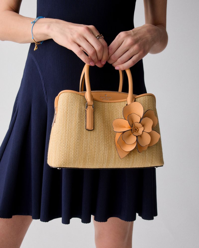 KateSpade Thompson Street Straw Small Satchel Bag With Charm Crisp Peach Multi